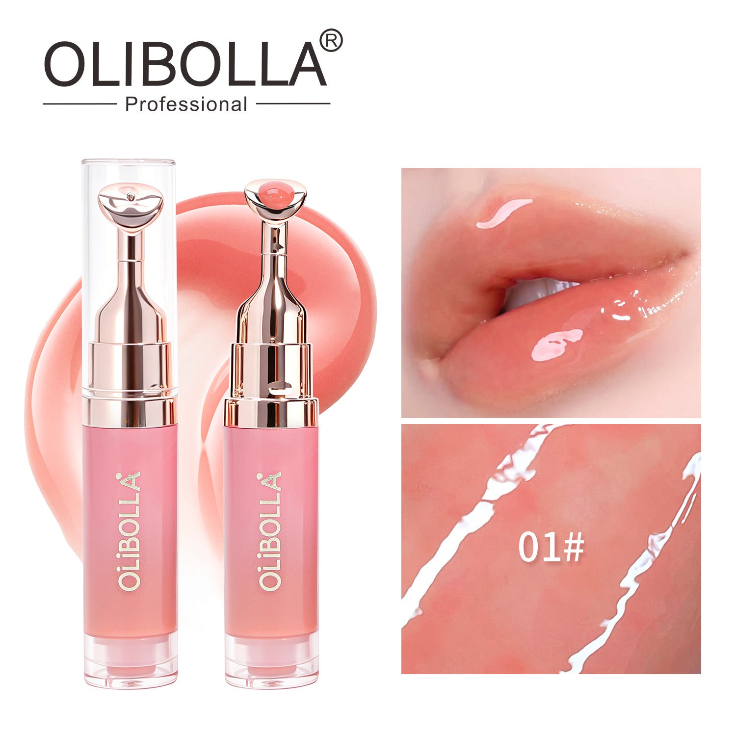 OLIBOLLA Mirror Lip Glaze with Metal Massage Tip, Lip Line Reducing