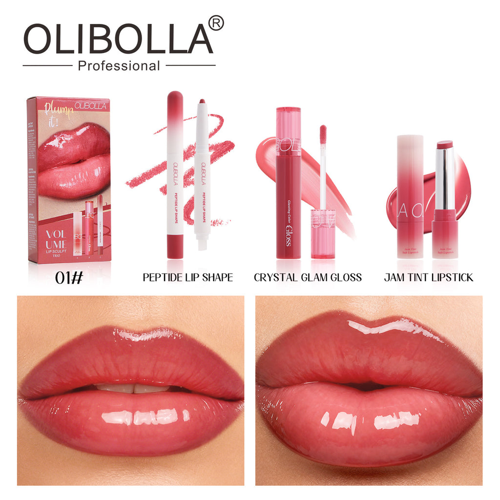 Lip Makeup Set: Lip Liner + Hydrating Lip Glaze + Mirror Lipstick, 3 Pieces