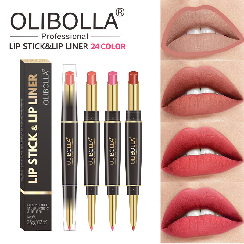 OLIBOLLA 24 Colors Double-ended Lipstick Liner Shimmer Waterproof