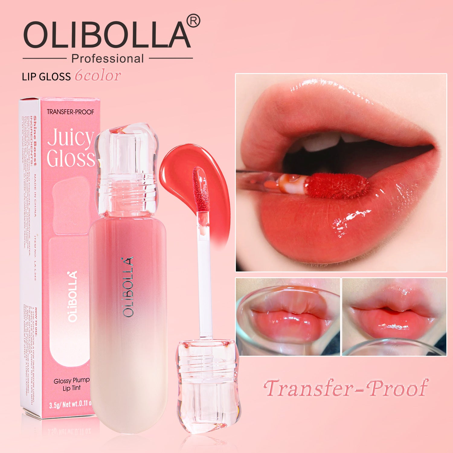 OLIBOLLA 6 Colors Mirror Gloss Lip Glaze Non-stick Cup