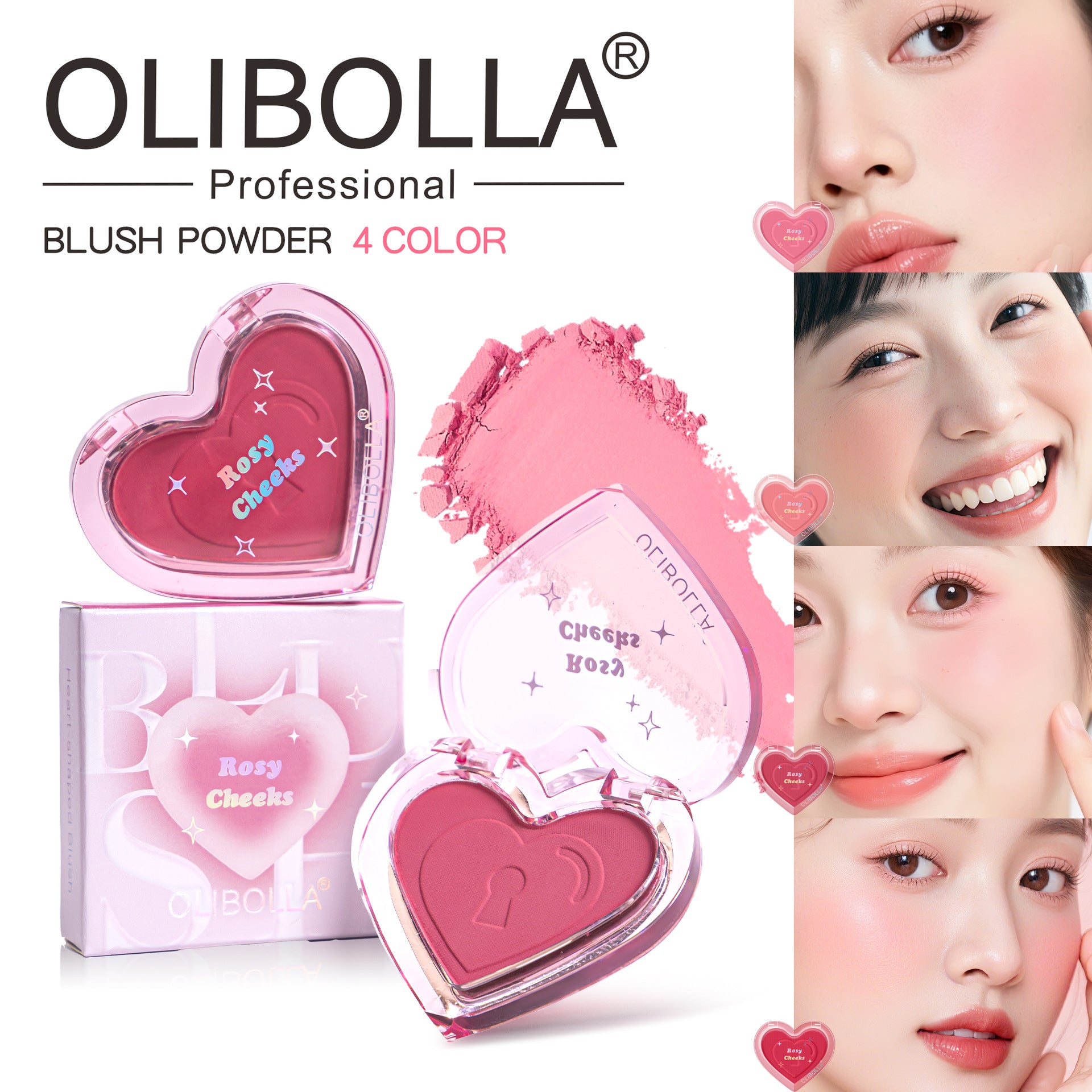 OLIBOLLA Heart Blush & Contour Palette, No Fallout, Warm Tone Blush