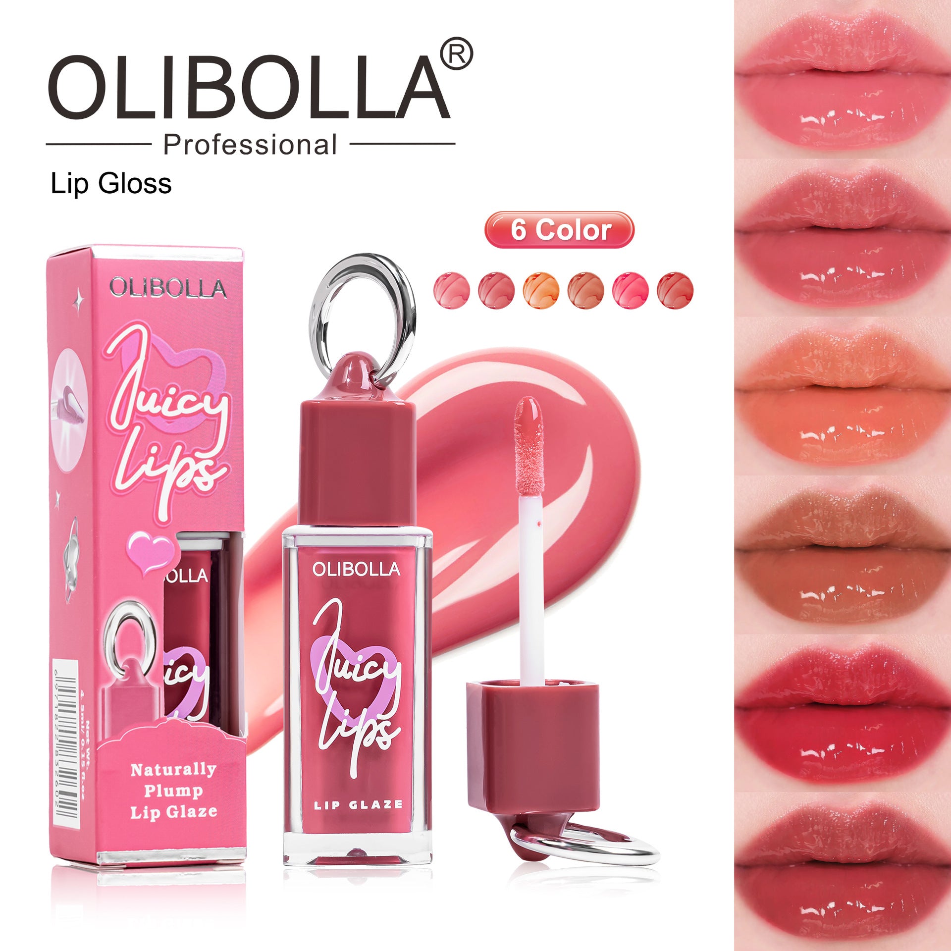 6 Colors Glossy Lip Glaze Non-stick Cup Plump Lip Fade-proof Lipstick