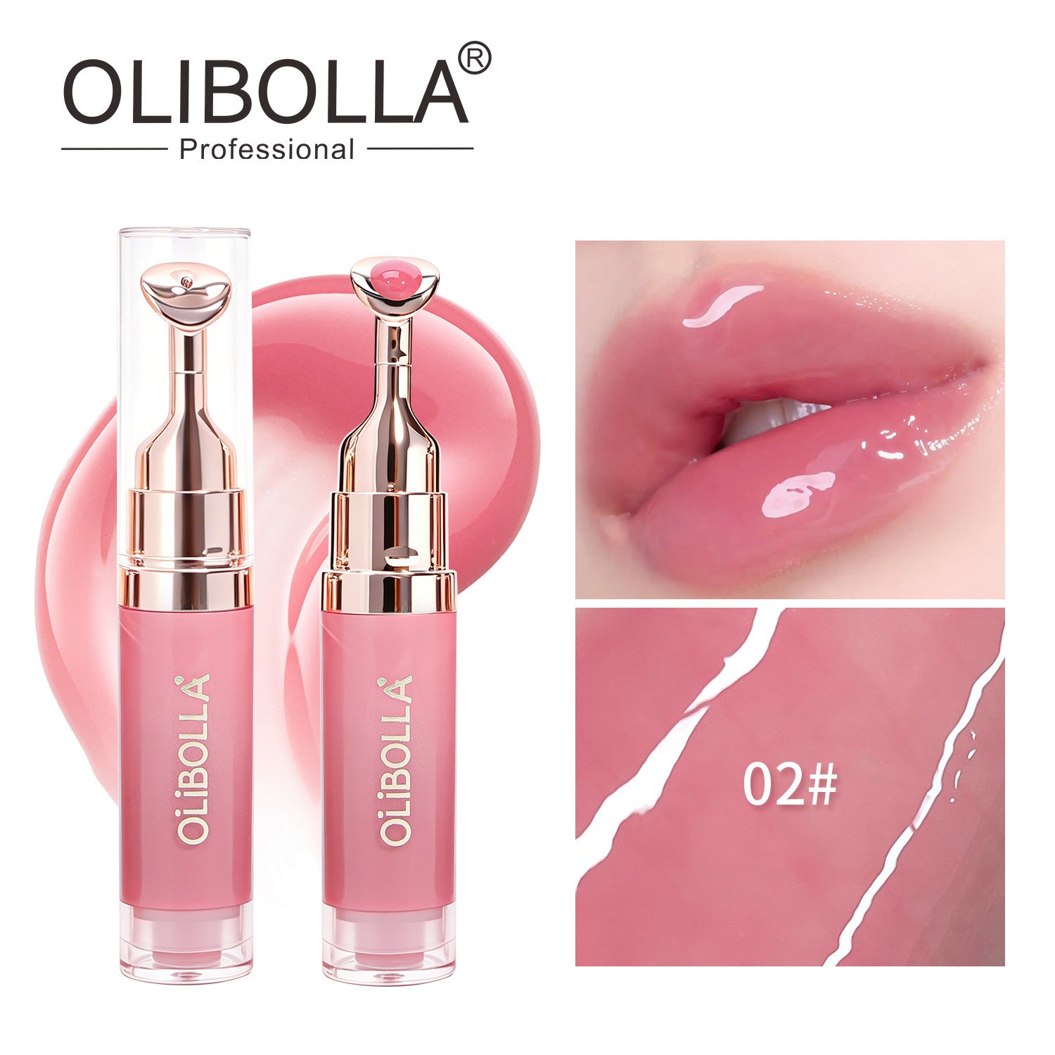 OLIBOLLA Mirror Lip Glaze with Metal Massage Tip, Lip Line Reducing