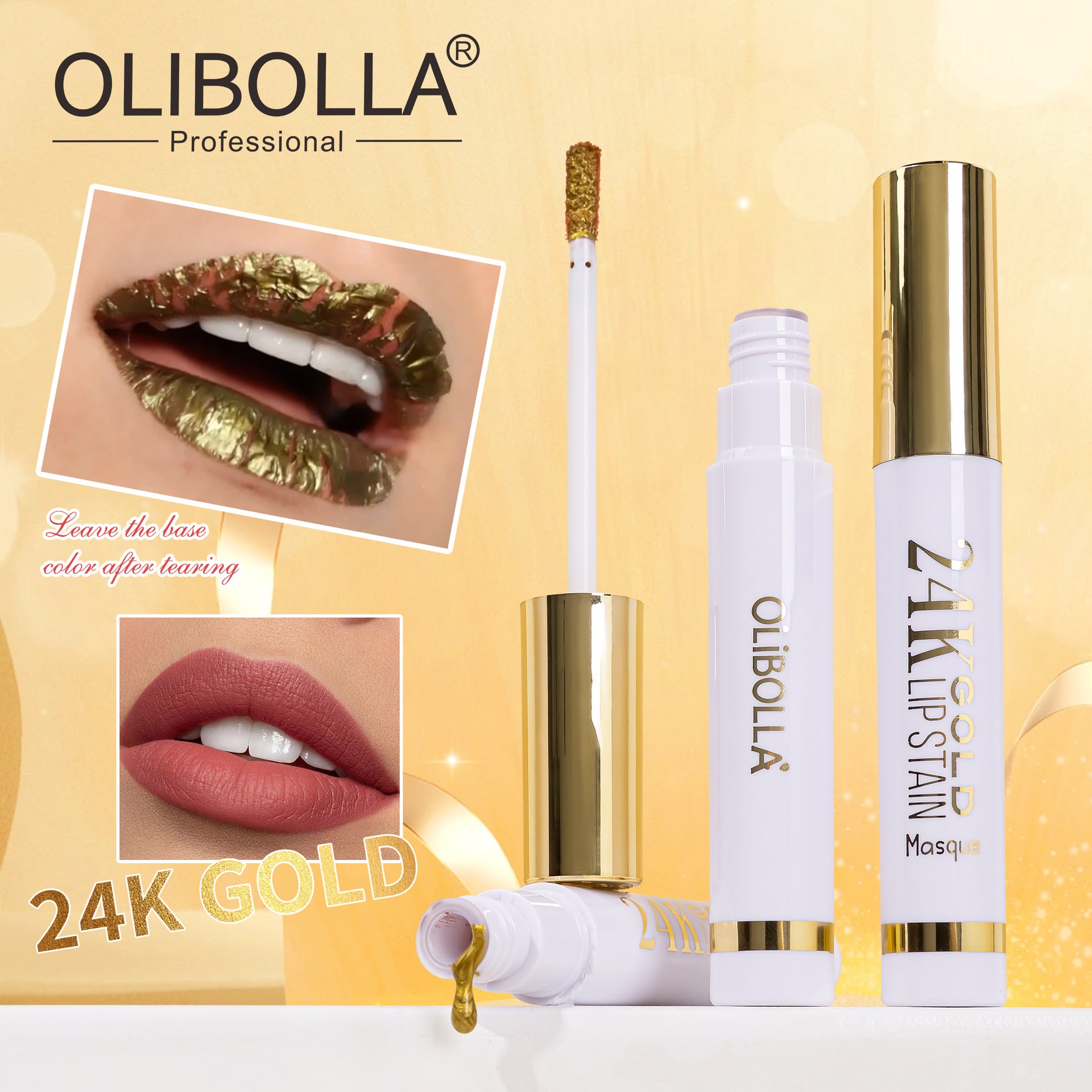 24K Gold Peel-off Lip Mask Tint Long-lasting Non-stick Lip Glaze