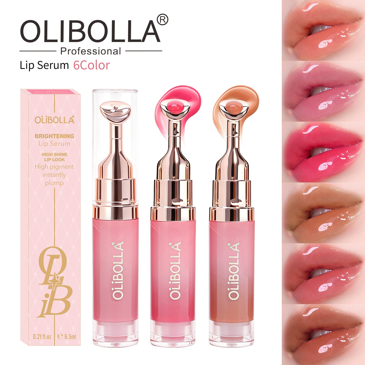 OLIBOLLA Mirror Lip Glaze with Metal Massage Tip, Lip Line Reducing