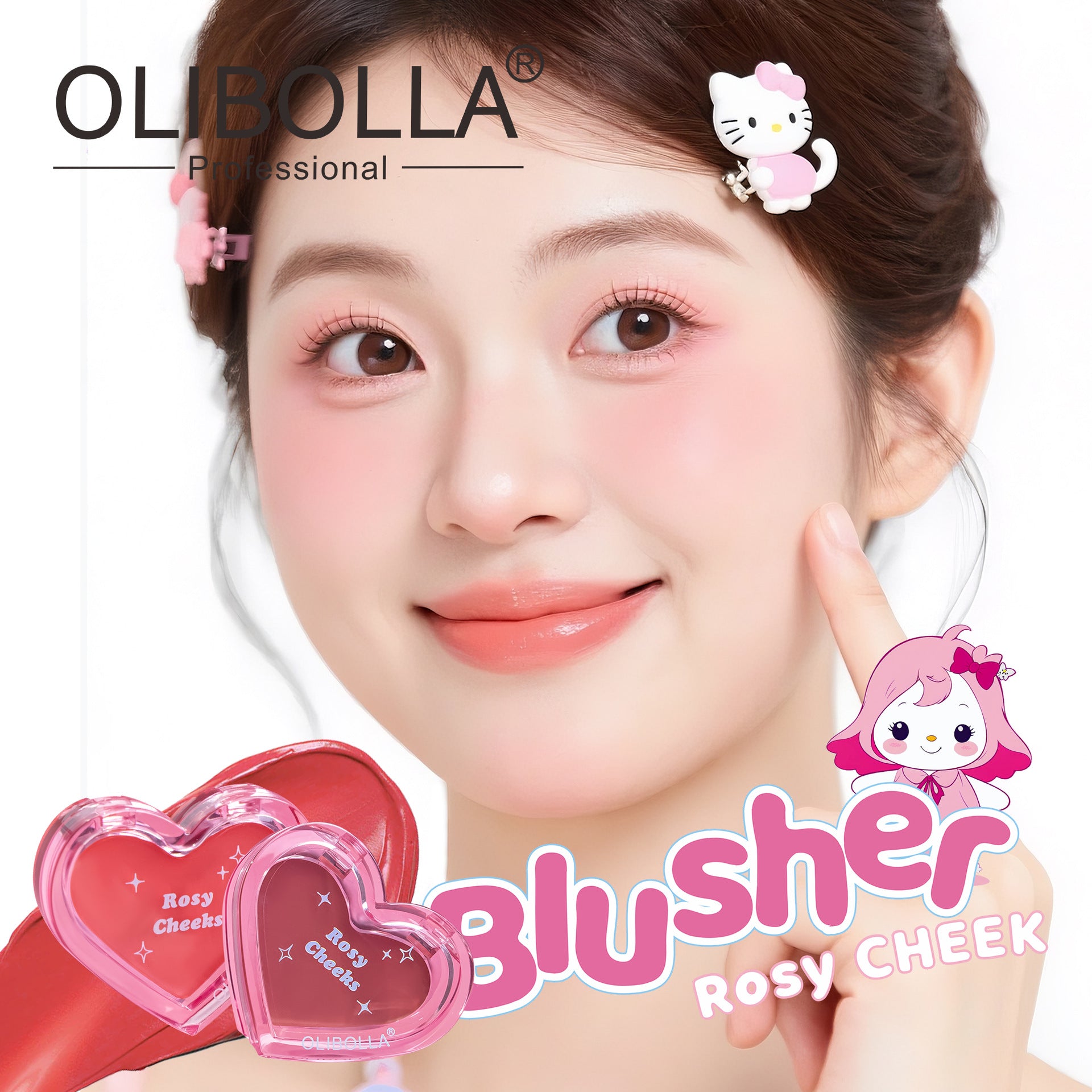 OLIBOLLA Glossy Blush Cream Dual-use for Lips & Cheeks Long-lasting Brightening Rouge
