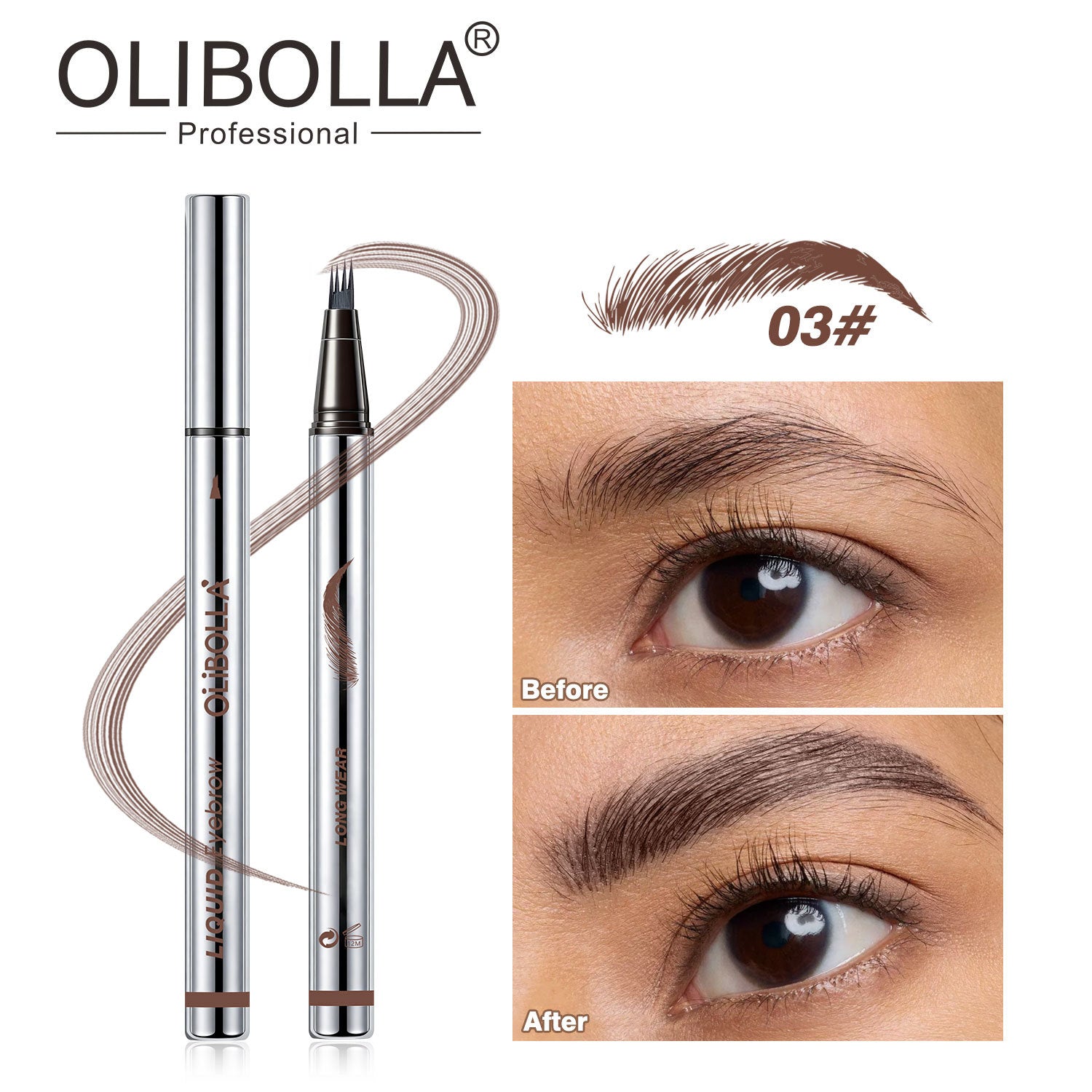 OLIBOLLA Four-Fork Liquid Eyebrow Pencil, Long-Lasting, Smudge-Proof, Waterproof & Sweat-Proof Brow Gel