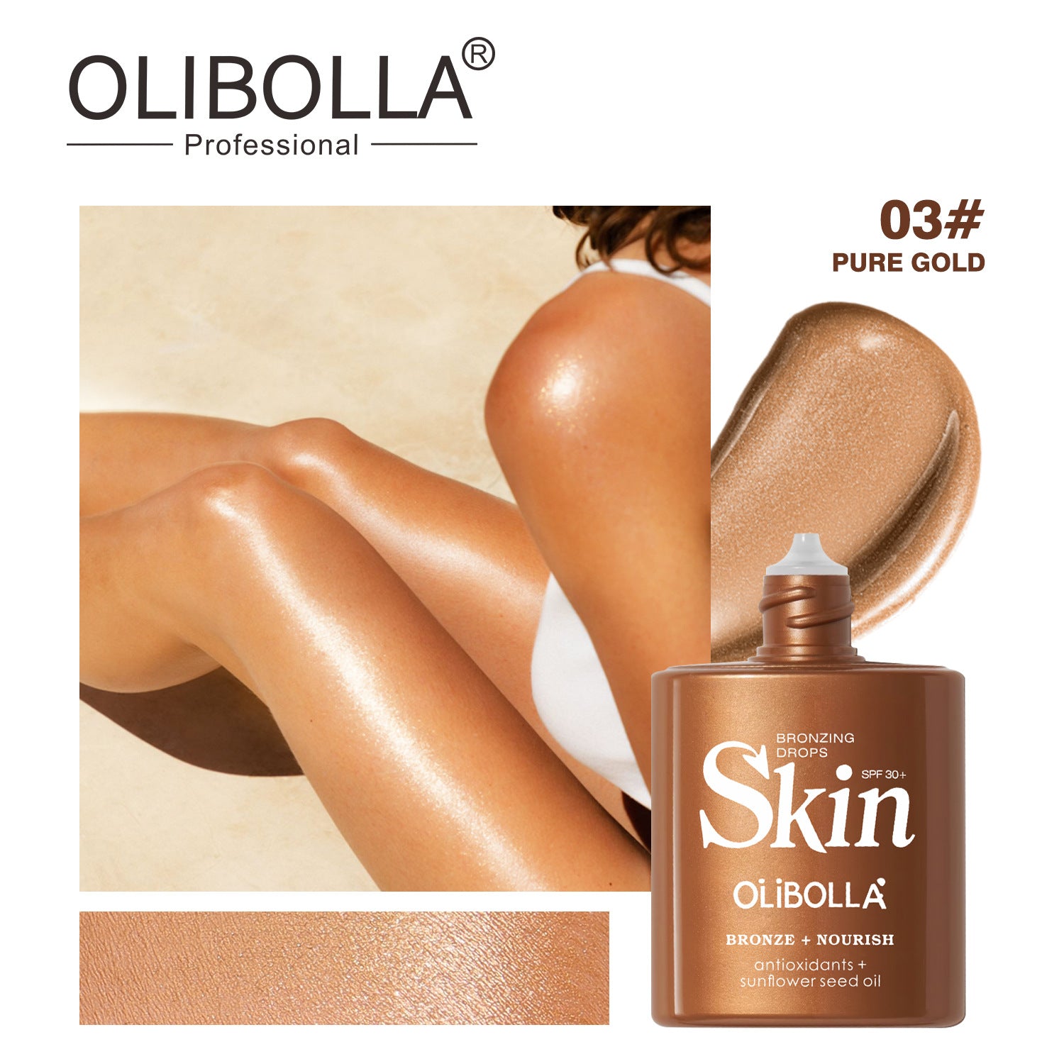 OLIBOLLA 4-Color Bronze Body Highlighter & Contour Liquid