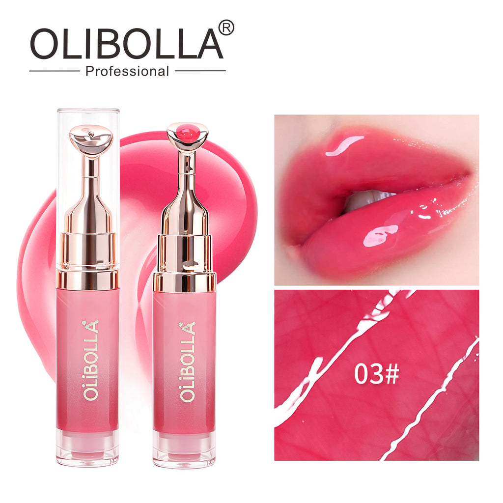 OLIBOLLA Mirror Lip Glaze with Metal Massage Tip, Lip Line Reducing