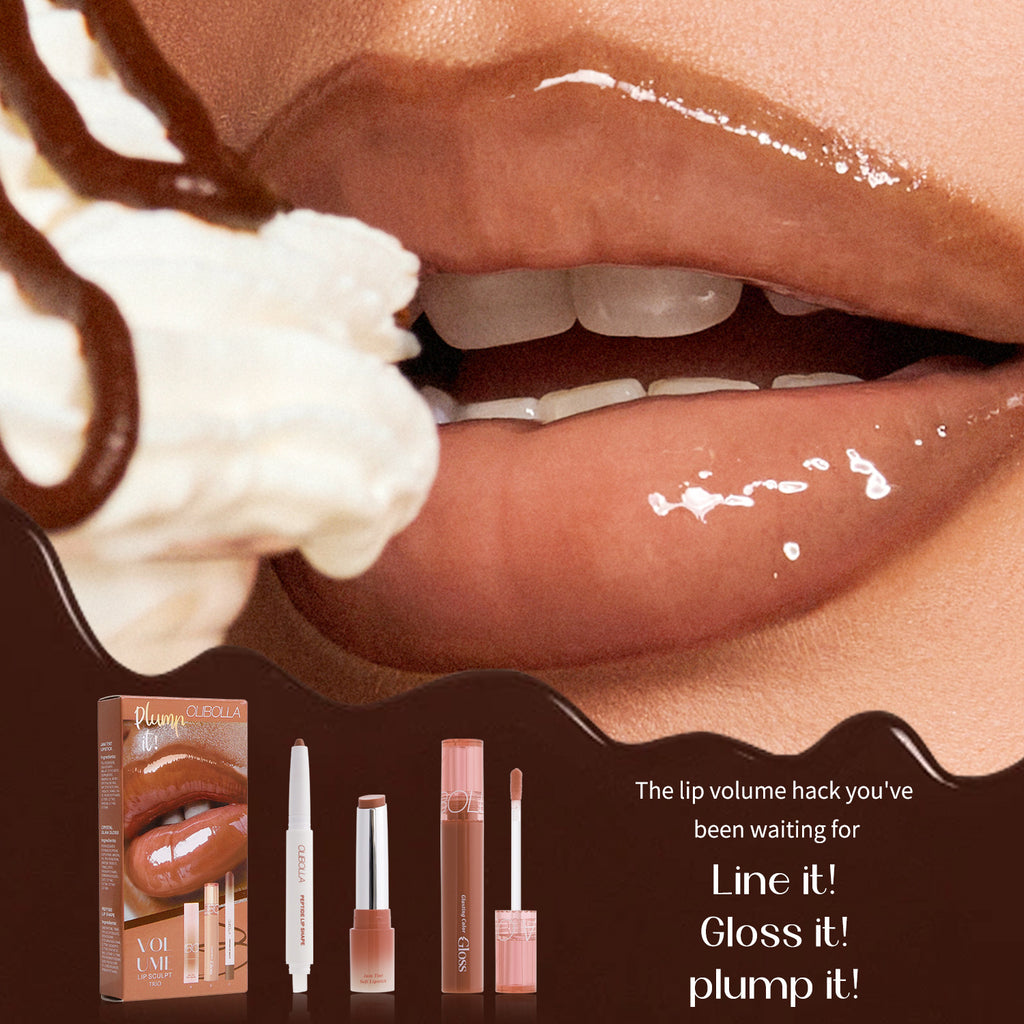 Lip Makeup Set: Lip Liner + Hydrating Lip Glaze + Mirror Lipstick, 3 Pieces