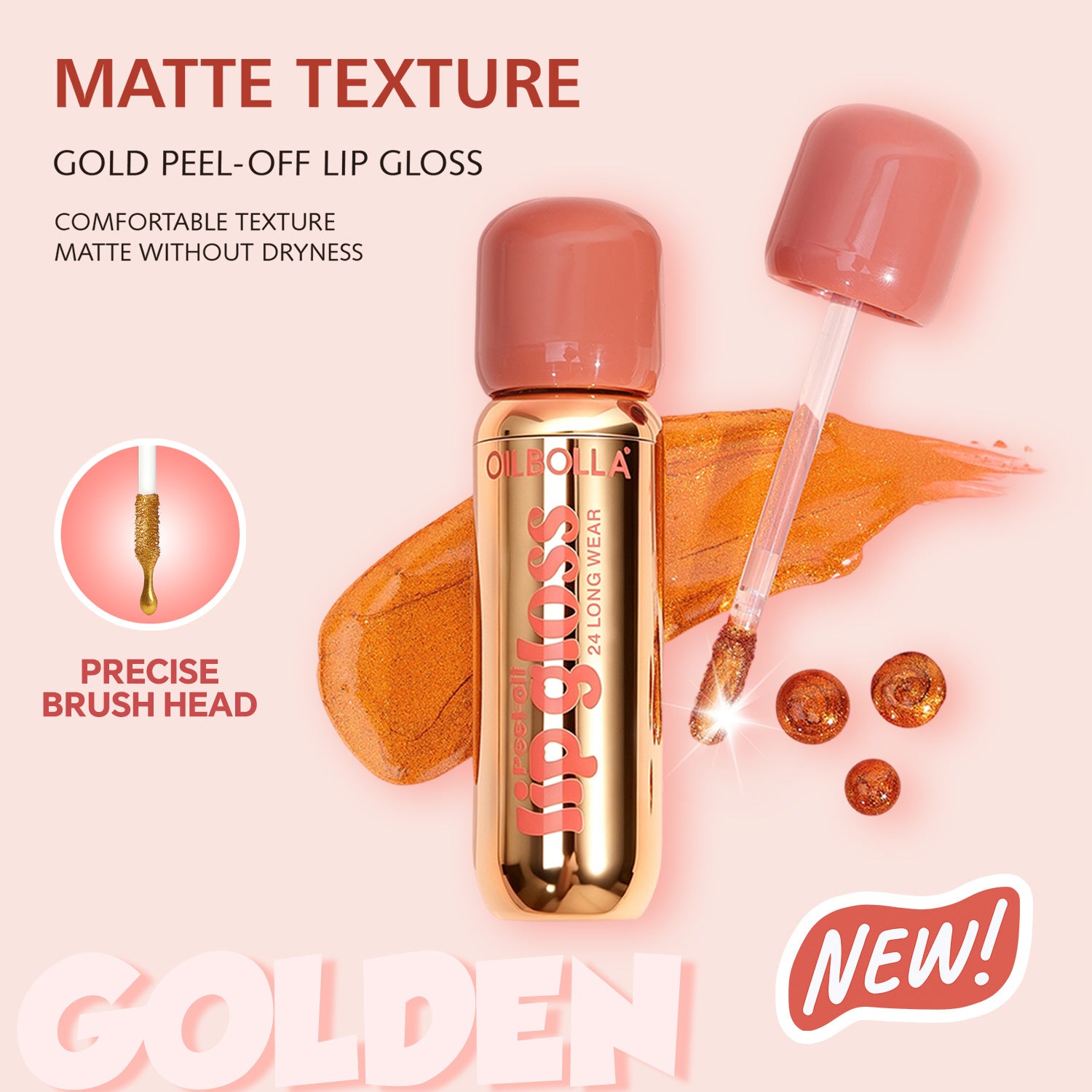 OLIBOLLA Matte Gold Peel-off Lip Liner Gloss Waterproof Long-lasting