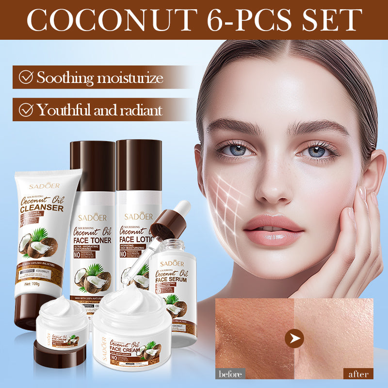 SADOER Coconut Oil Nourishing Moisturizing 6-Piece Set 100g+100ml+100ml+40ml+50g+20g