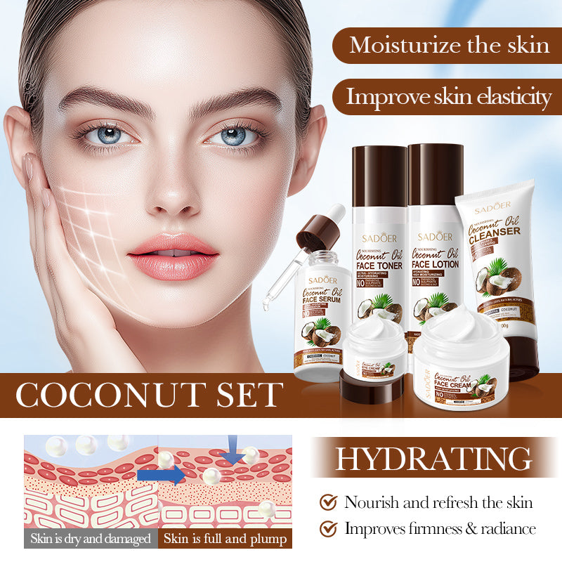 SADOER Coconut Oil Nourishing Moisturizing 6-Piece Set 100g+100ml+100ml+40ml+50g+20g