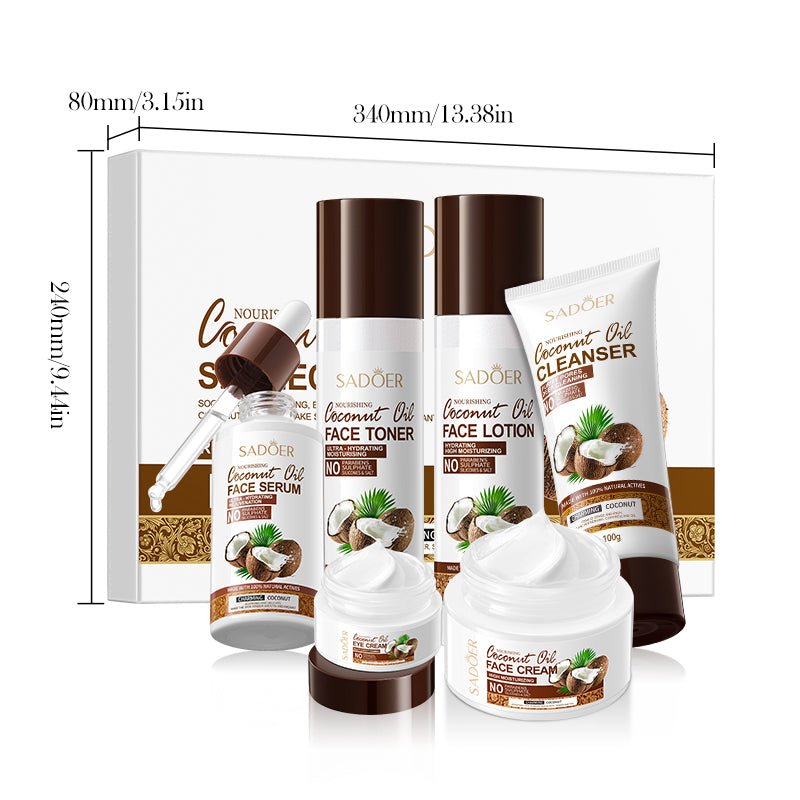 SADOER Coconut Oil Nourishing Moisturizing 6-Piece Set 100g+100ml+100ml+40ml+50g+20g
