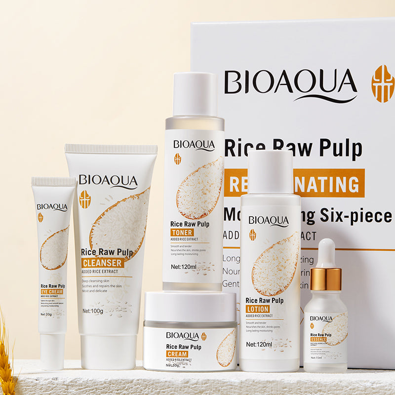 BIOAOUA Rice Original Pulp Tender Skin Moisturizing 6-Piece Set 100g+120ml+15ml+120ml+50g+20g