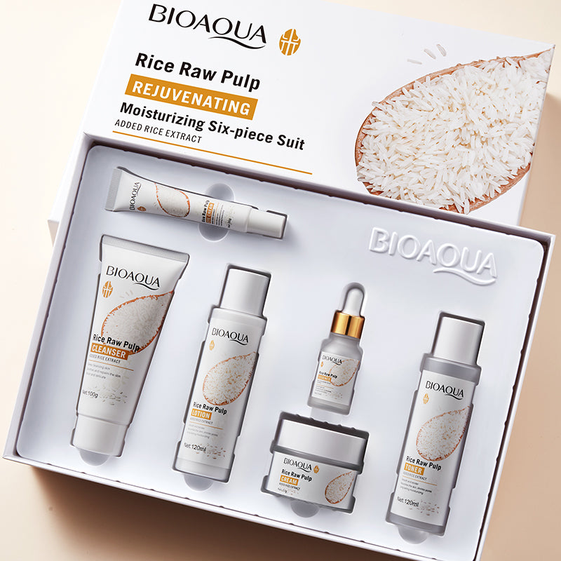 BIOAOUA Rice Original Pulp Tender Skin Moisturizing 6-Piece Set 100g+120ml+15ml+120ml+50g+20g