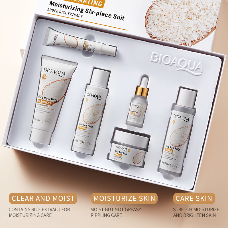 BIOAOUA Rice Original Pulp Tender Skin Moisturizing 6-Piece Set 100g+120ml+15ml+120ml+50g+20g