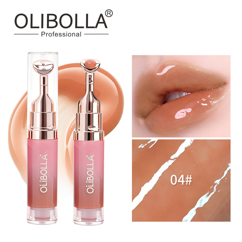 OLIBOLLA Mirror Lip Glaze with Metal Massage Tip, Lip Line Reducing