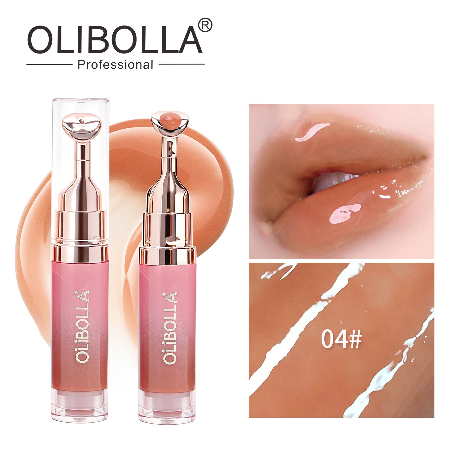 OLIBOLLA Mirror Lip Glaze with Metal Massage Tip, Lip Line Reducing