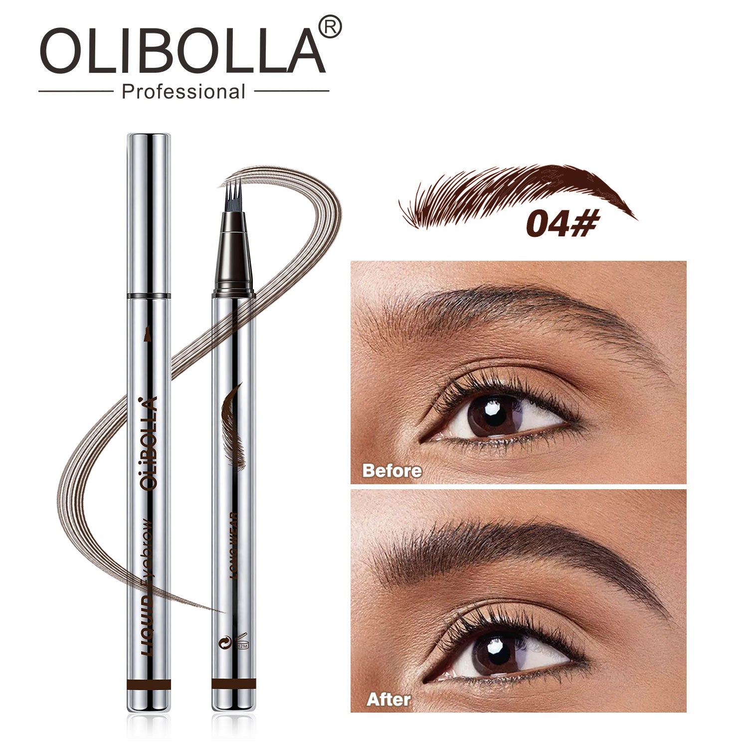 OLIBOLLA Four-Fork Liquid Eyebrow Pencil, Long-Lasting, Smudge-Proof, Waterproof & Sweat-Proof Brow Gel