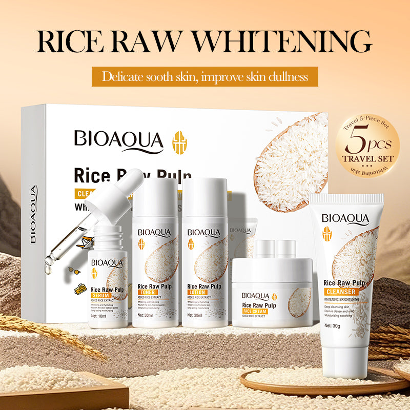 BIOAOUA Rice Original Pulp Whitening Travel 5-Piece Set 30g+30ml+30ml+10ml+15g