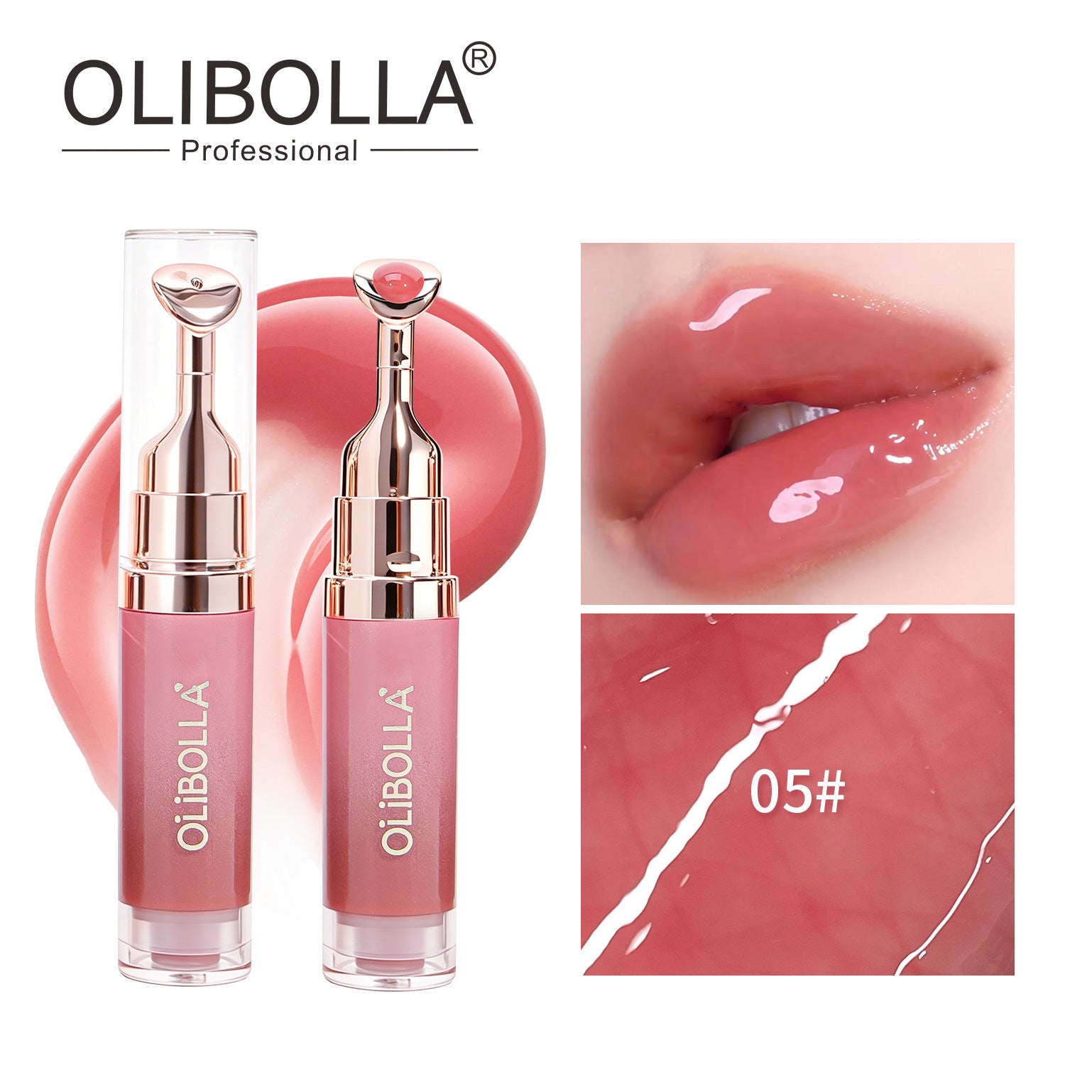 OLIBOLLA Mirror Lip Glaze with Metal Massage Tip, Lip Line Reducing