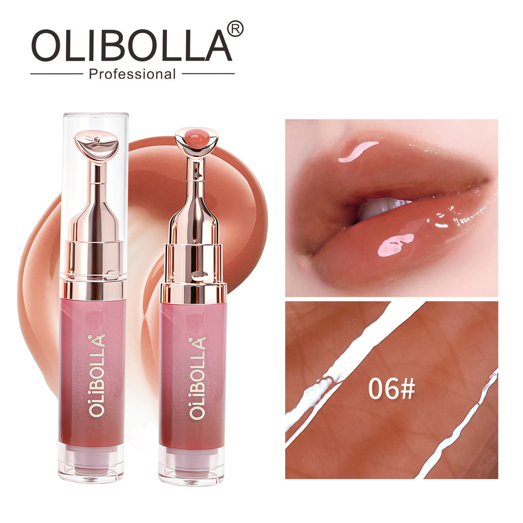 OLIBOLLA Mirror Lip Glaze with Metal Massage Tip, Lip Line Reducing