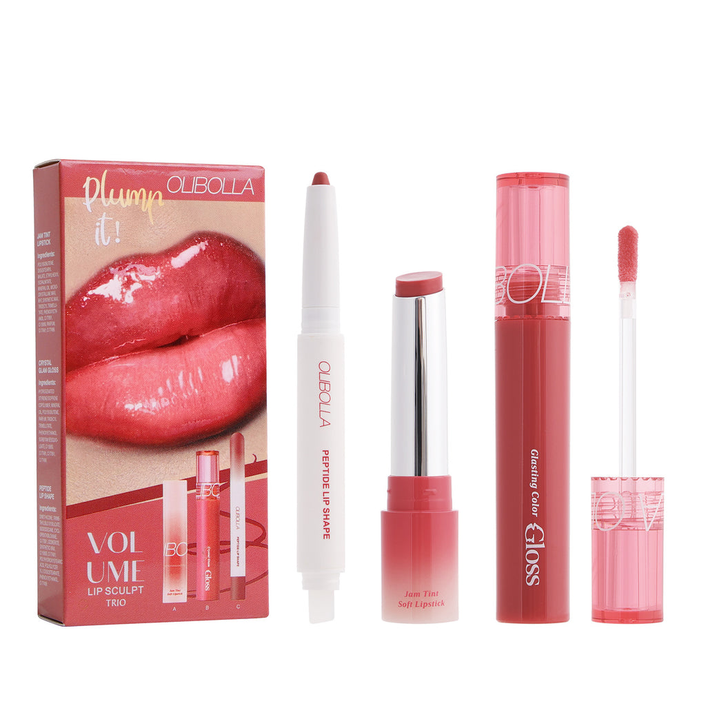 Lip Makeup Set: Lip Liner + Hydrating Lip Glaze + Mirror Lipstick, 3 Pieces