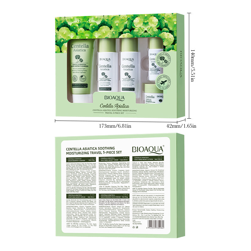 BIOAOUA Centella Soothing Moisturizing Travel 5-Piece Set 10ml+30g+30ml*2+15g